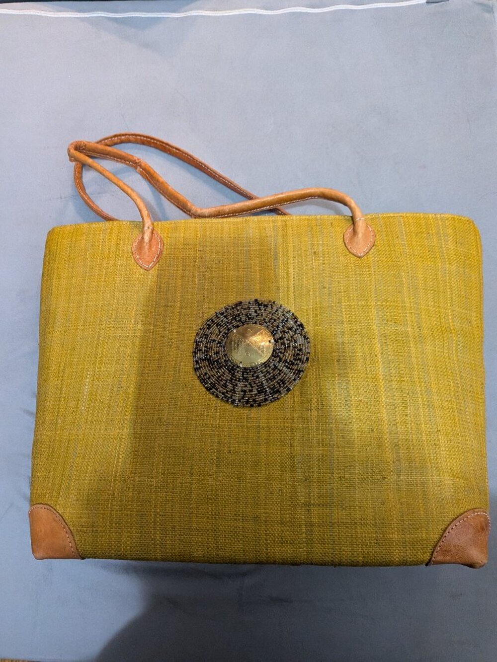 Mustard Colored Sisal Tote Bag